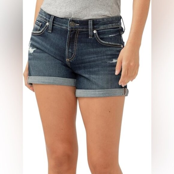 Silver Jeans Co. Womens Boyfriend Mid Rise Indigo Blue Denim Jeans Shorts 31 - Picture 1 of 7